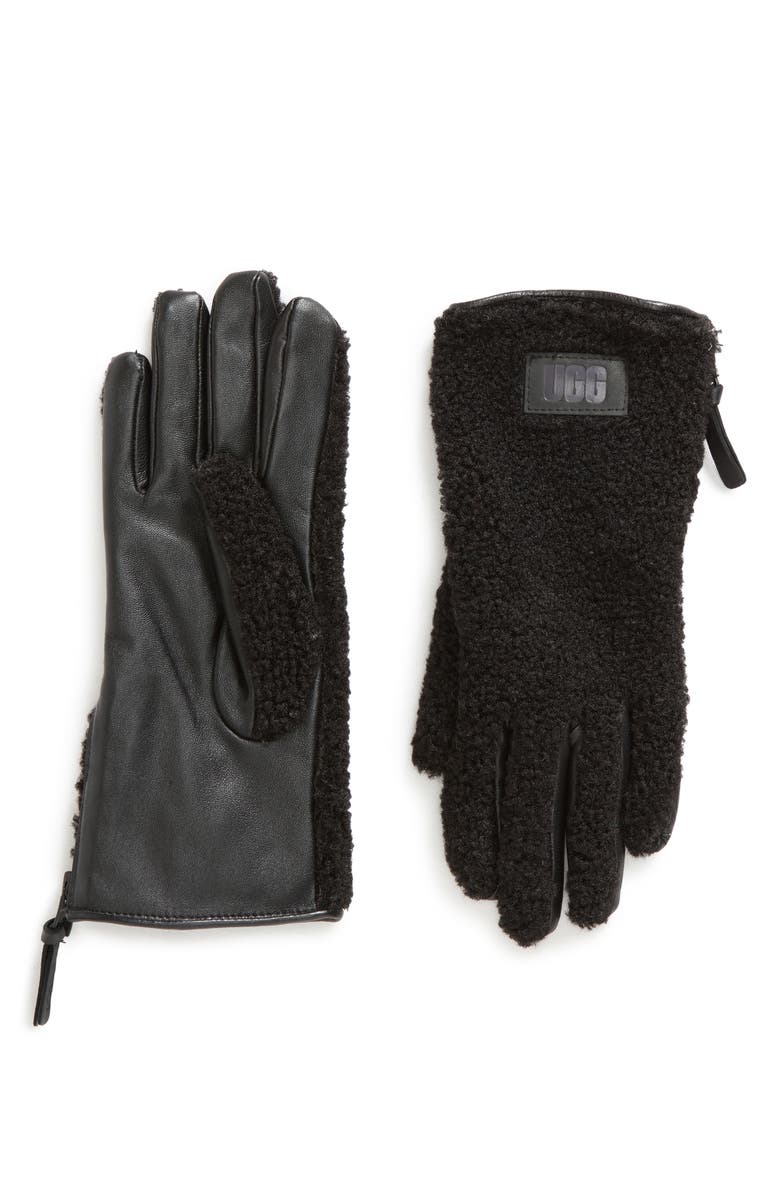 UGG<sup>®</sup> Faux Shearling & Leather Zip Gloves, Main, color, 