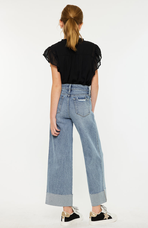 Kancan Danielle High Rise Cropped Wide Leg Jeans In Blue