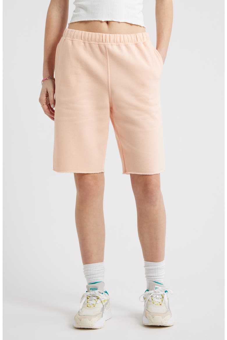 Long Fleece Sweat Shorts, Main, color, CORAL MORNING