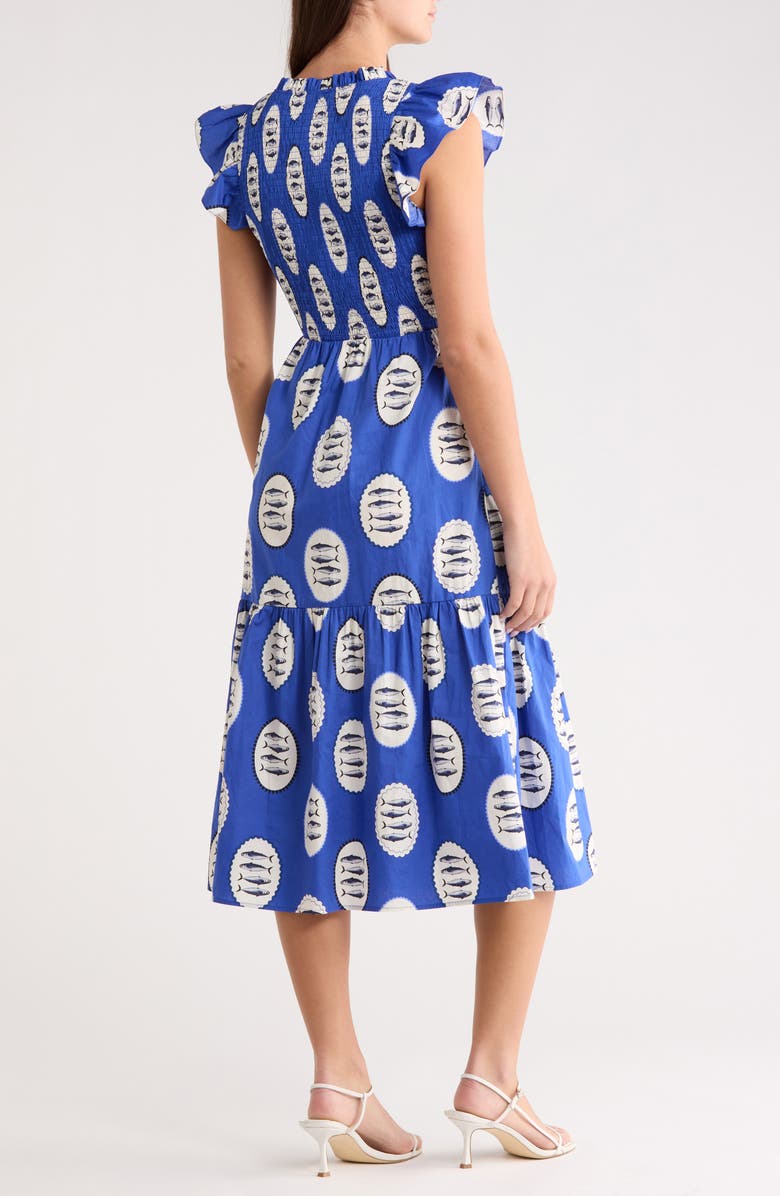 SUGARLIPS Sardine Sea Glare Smocked Midi Dress, Alternate, color, Navy-Crm-Blk