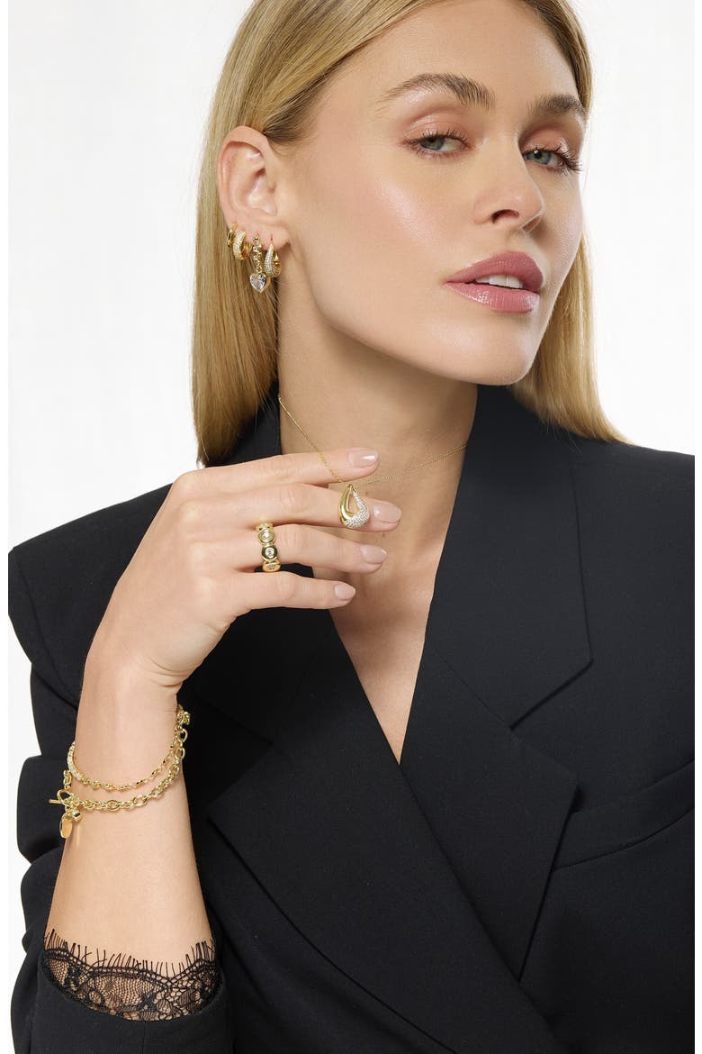 Pavé Cubic Zirconia Open Teardrop Pendant Necklace, Alternate, color, GOLD