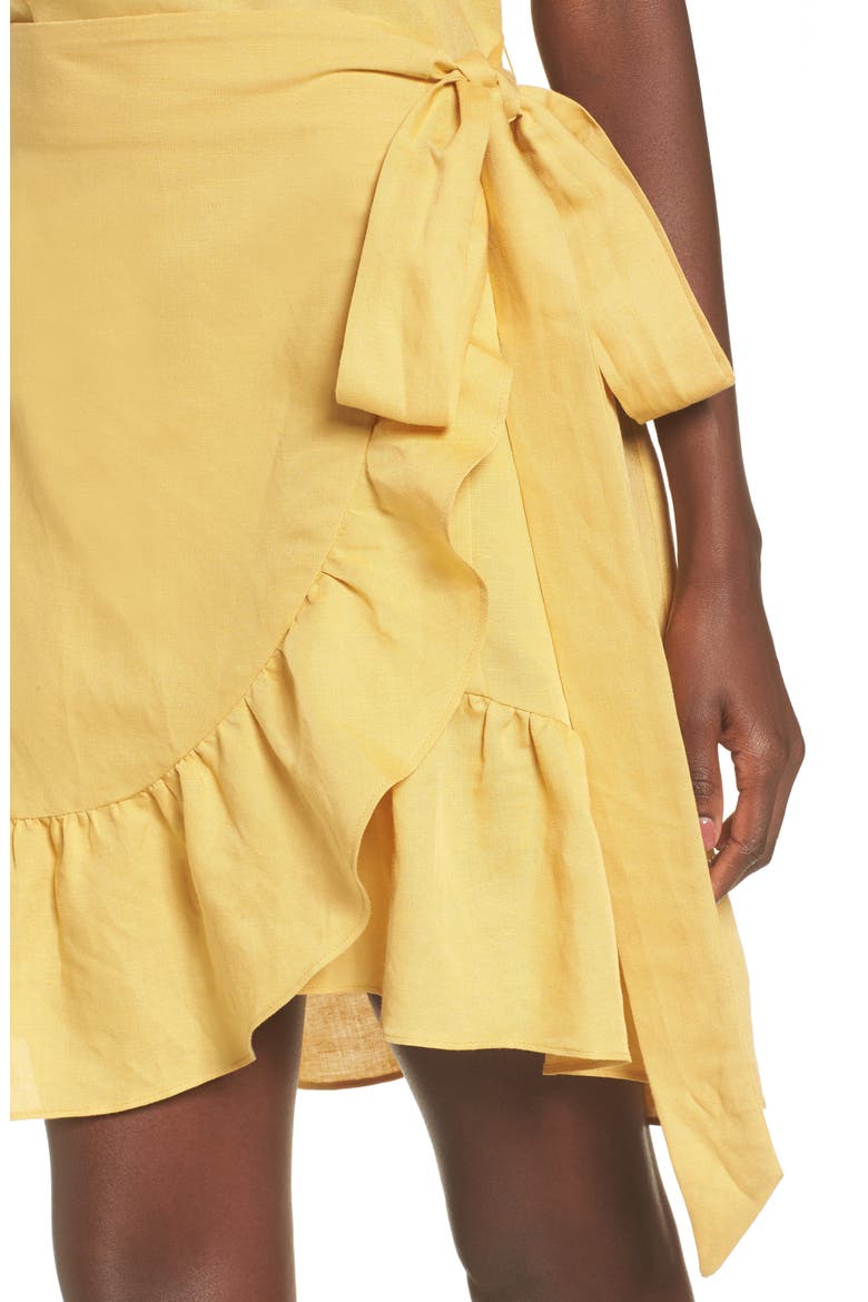 the Label Ruffle Linen Blend Wrap Dress, Alternate, color, YELLOW MINERAL