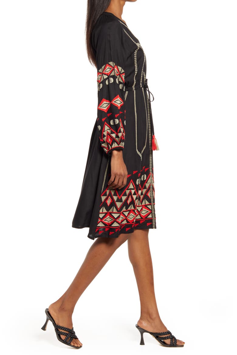 Bryant Embroidered Long Sleeve Dress, Alternate, color, BLACK