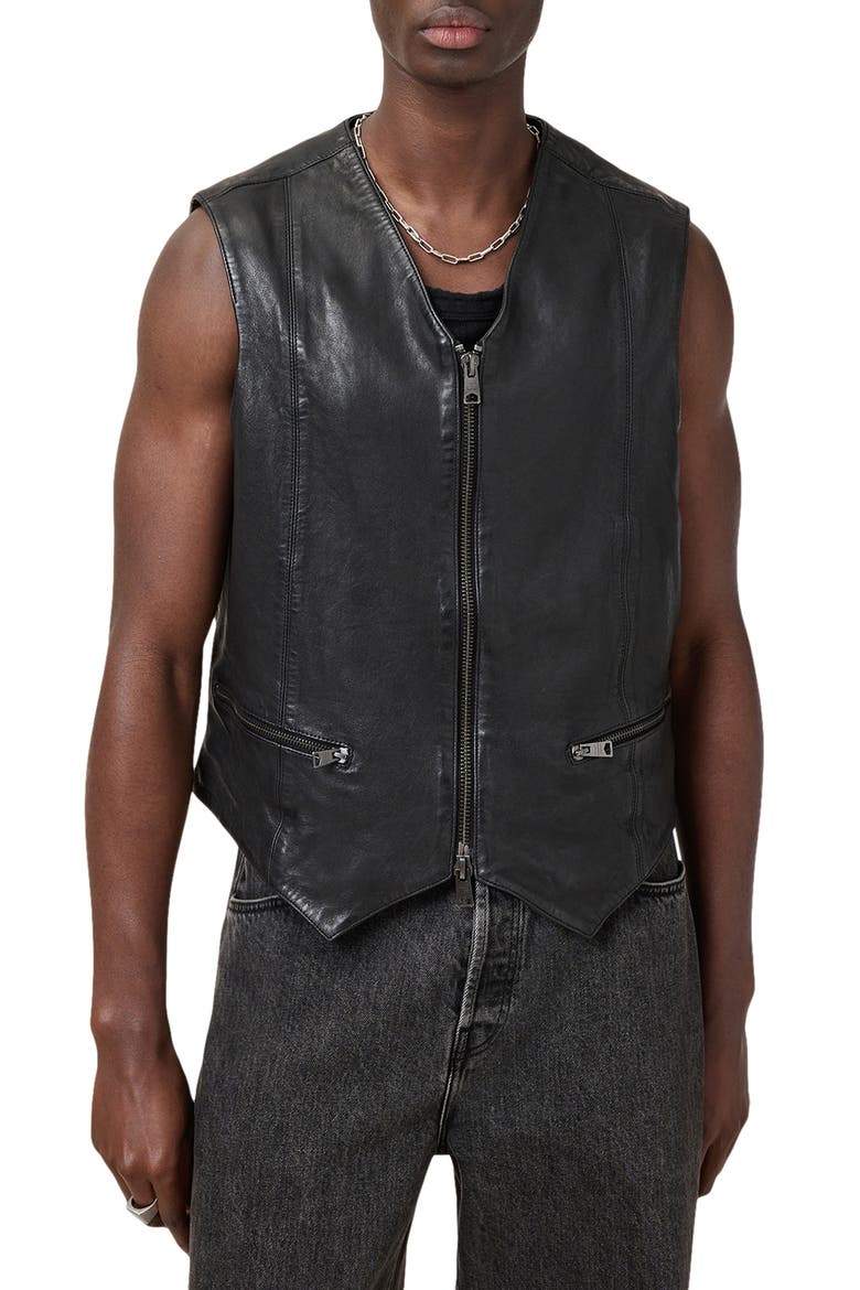 Davies Leather Waistcoat, Main, color, BLACK