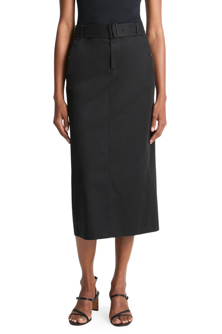 Belted Midi Pencil Skirt, Main, color, BLACK