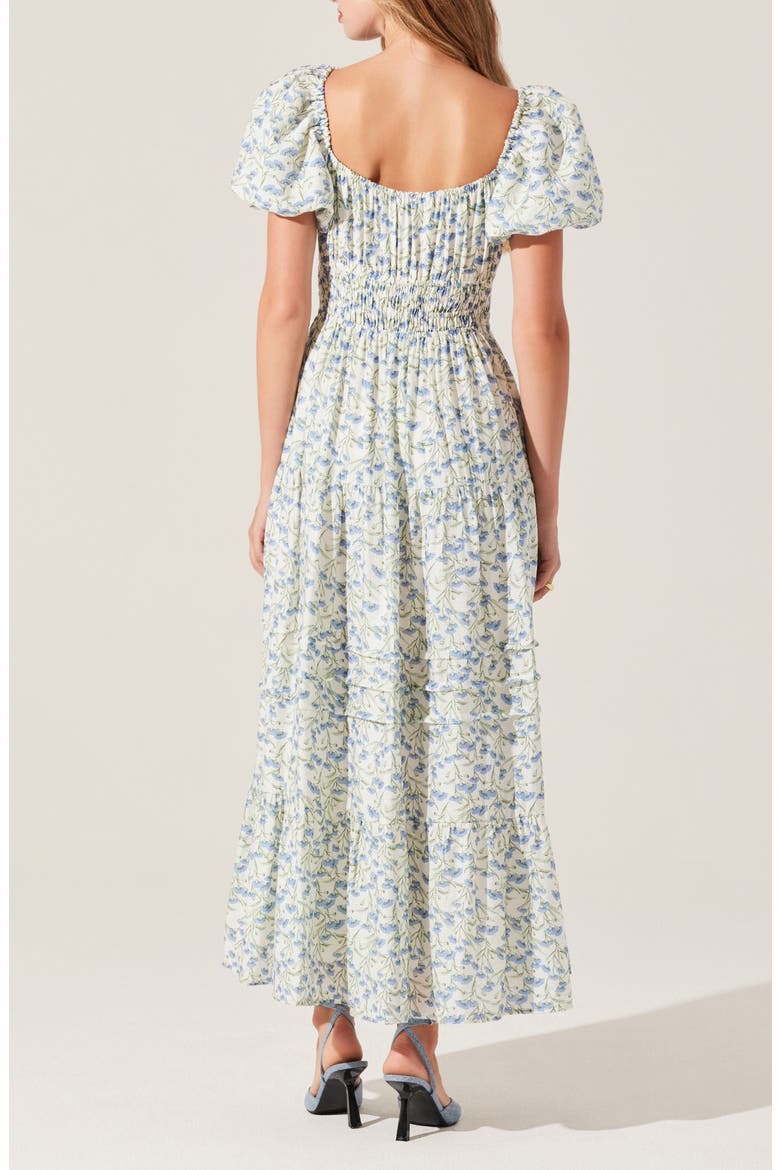 Florentina Floral Print Smocked Dress, Alternate, color, CREAM BLUE FLORAL
