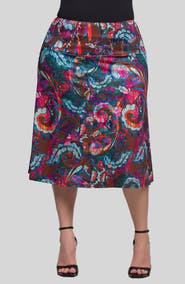 24seven Comfort Apparel Paisley Print Elastic Waist Midi Skirt