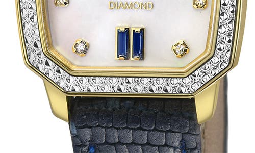 Gv2 Pavia Diamond Leather Strap Watch, 25mm X 29mm In Blue/mother Of Pearl