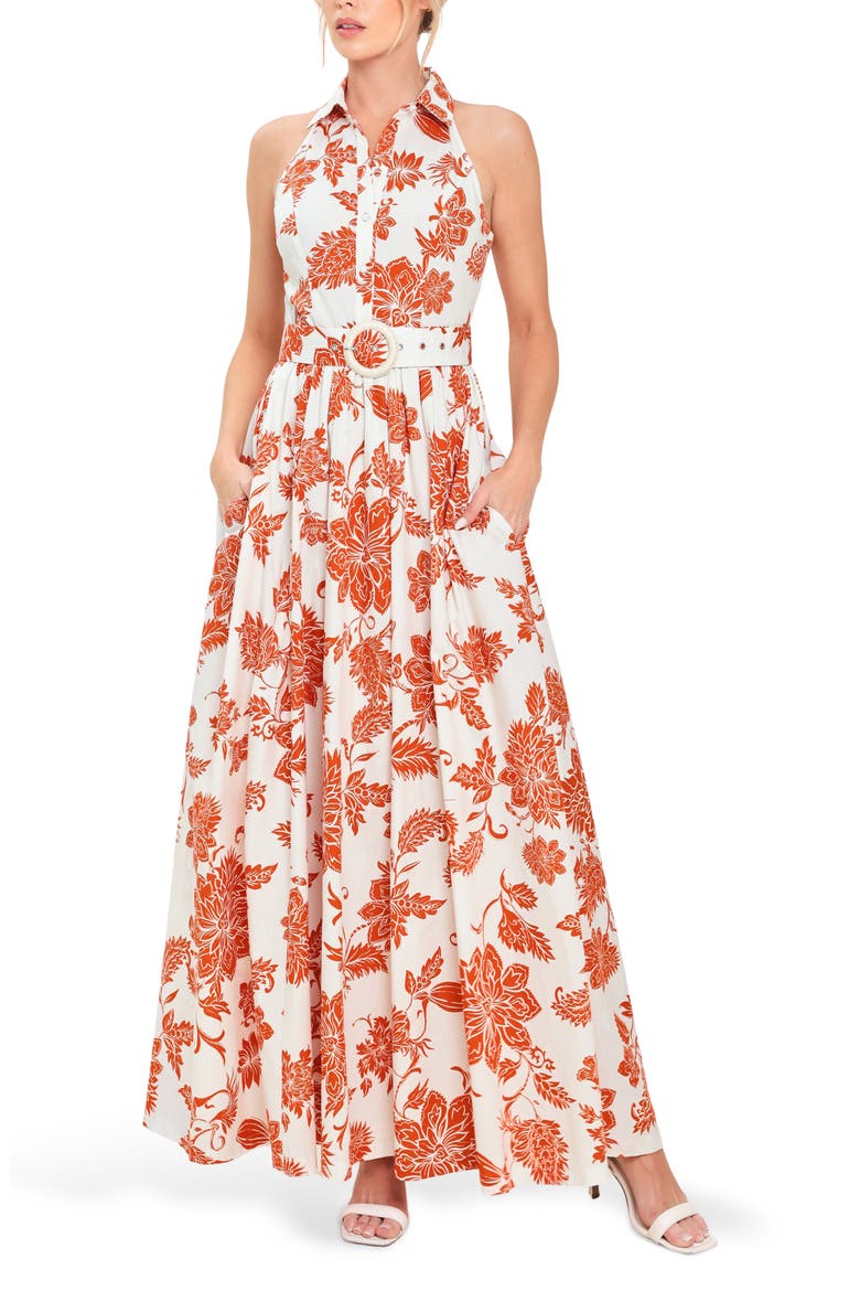 Belted Maxi Shirtdress, Main, color, IVORY RUST