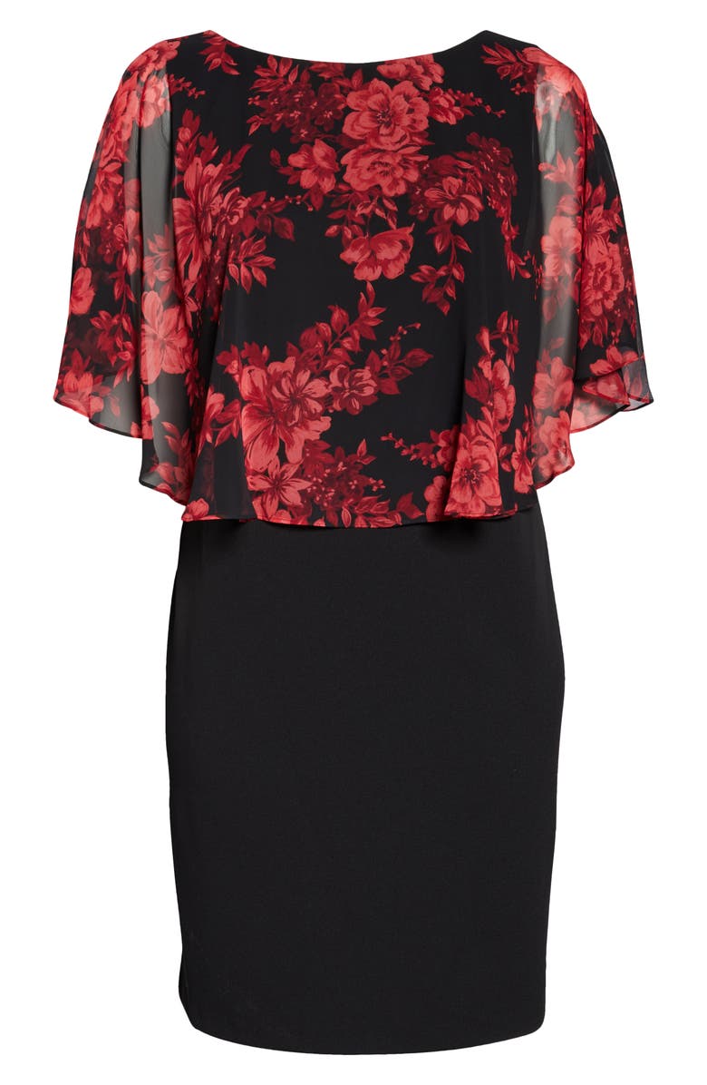 Connected Apparel Chiffon Cape Sheath Dress, Main, color, 