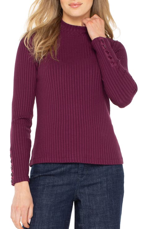 Long Sleeve Mock Neck Rib Top (Regular & Petite)
