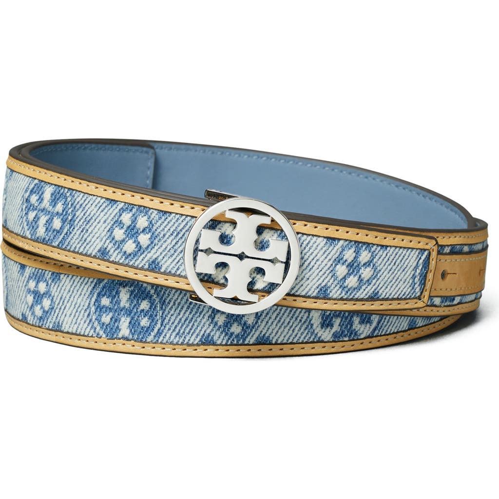 Tory Burch Miller Denim Belt In Powder Blue