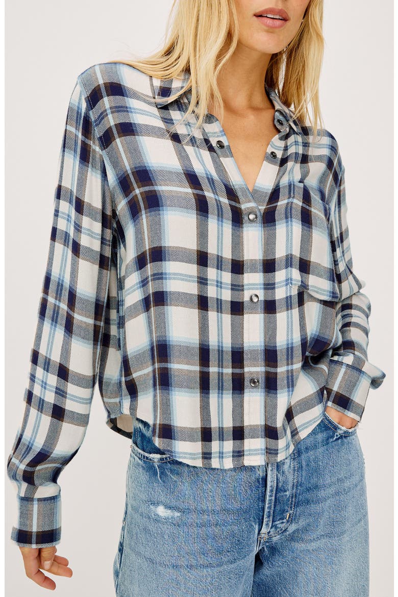 Malin Cropped Plaid Button-Up Shirt, Main, color, ECRU MIDNIGHT