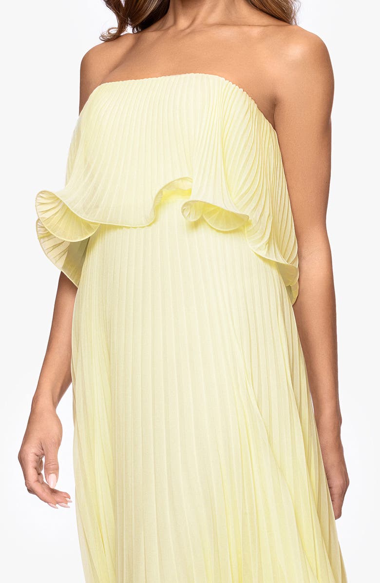 Betsy & Adam Pleated Strapless Chiffon Gown, Alternate, color, Butter