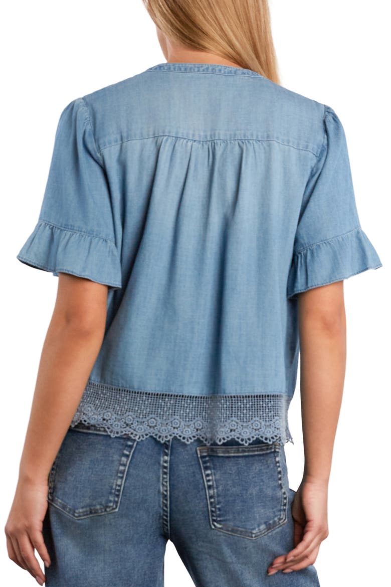 Pleat Button-Up Top, Alternate, color, PURE DENIM