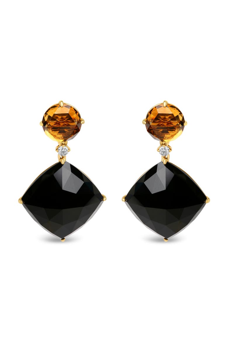 18K Yellow Gold 1/5 Cttw Diamond with Citrine & Black Onyx Gemstone Dangle Earring, Main, color, Yellow