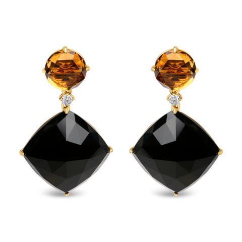 18K Yellow Gold 1/5 Cttw Diamond with Citrine & Black Onyx Gemstone Dangle Earring