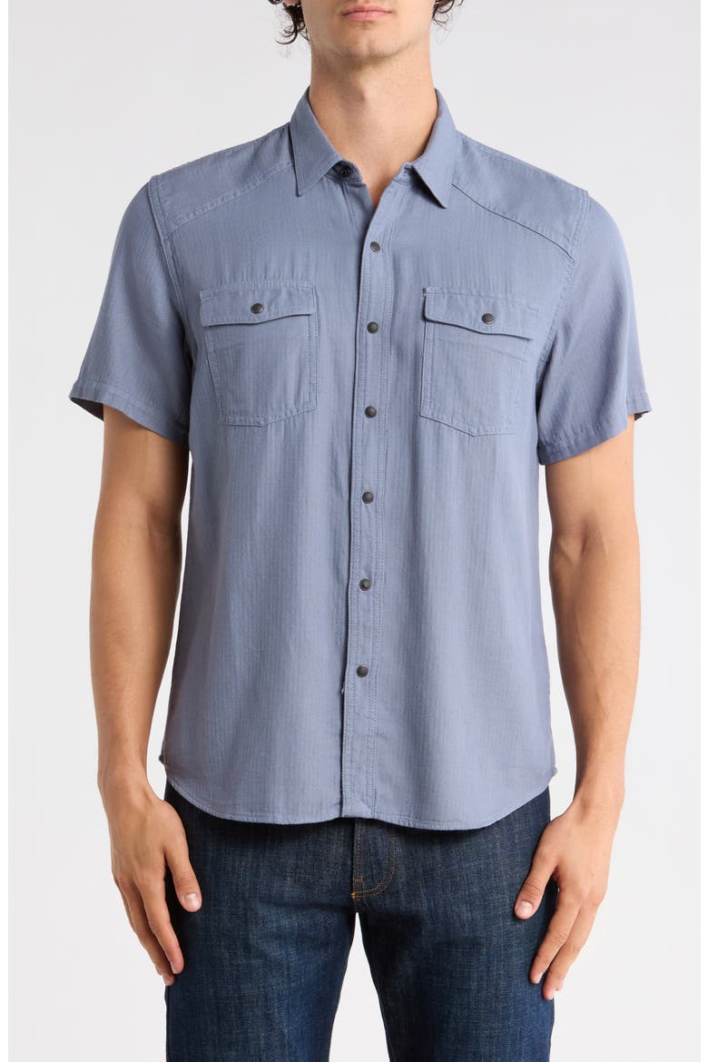 Herringbone Short Sleeve Western Shirt, Main, color, FOLKSTONE GRAY