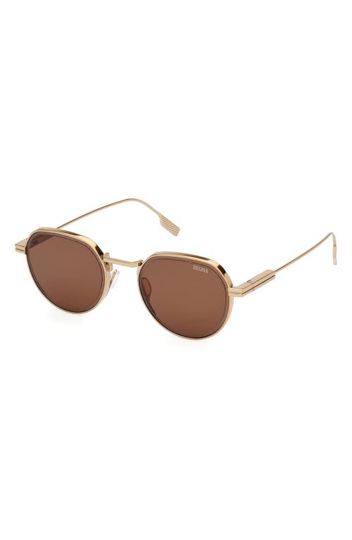 Zegna 52mm Round Polarized Sunglasses In Brown