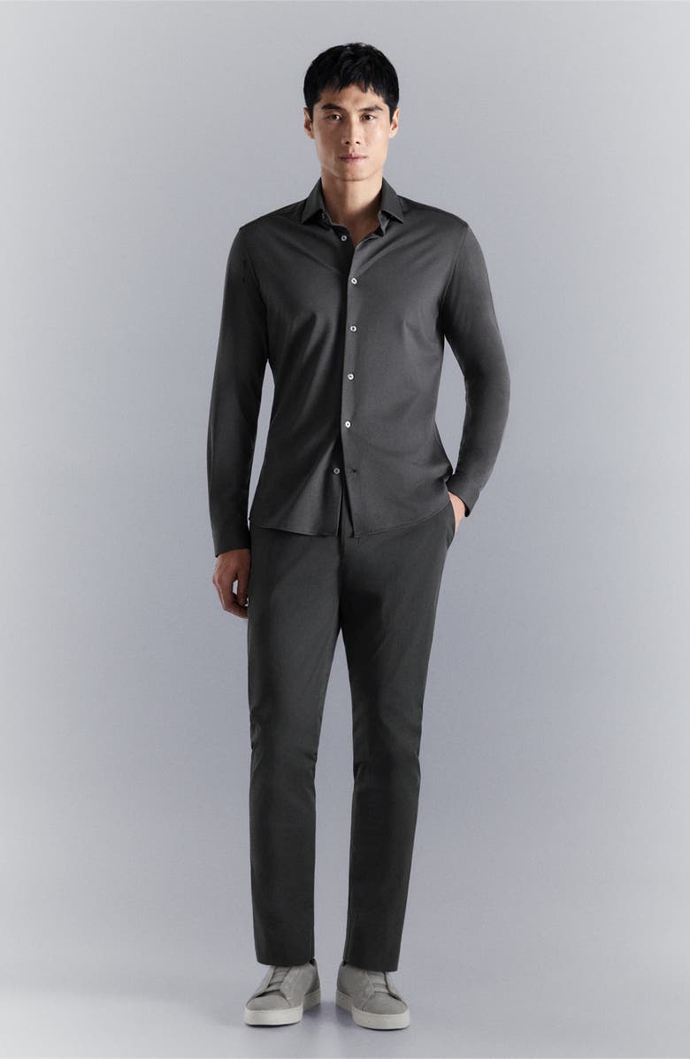 MANGO Slim Fit Cotton Blend Button-Up Shirt, Alternate, color, Charcoal