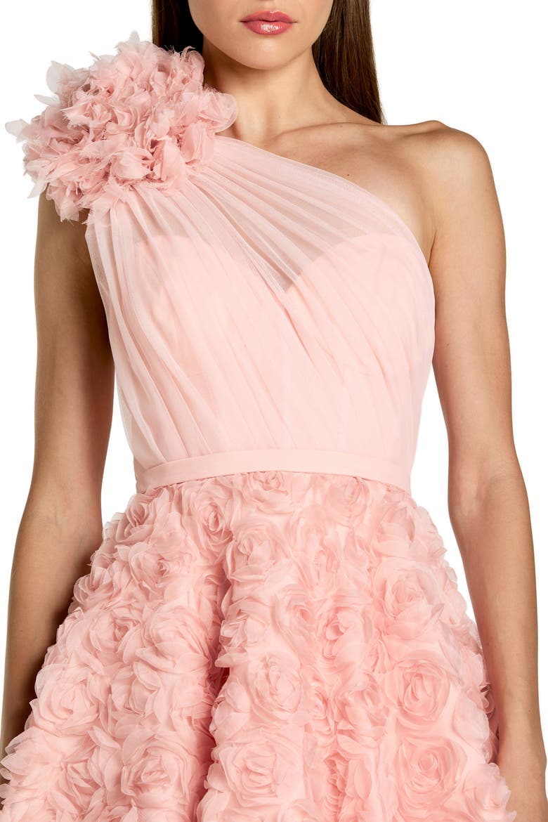 Lace One Shoulder 3D Flower A Line Midi Dress, Alternate, color, Blush