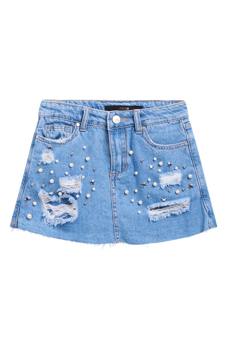 Joe's Jeans Kids' Imitation Pearl & Rhinestone Ripped Denim Skort, Main, color, Light Wash