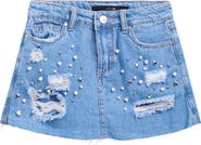 Joe's Jeans Kids' Imitation Pearl & Rhinestone Ripped Denim Skort