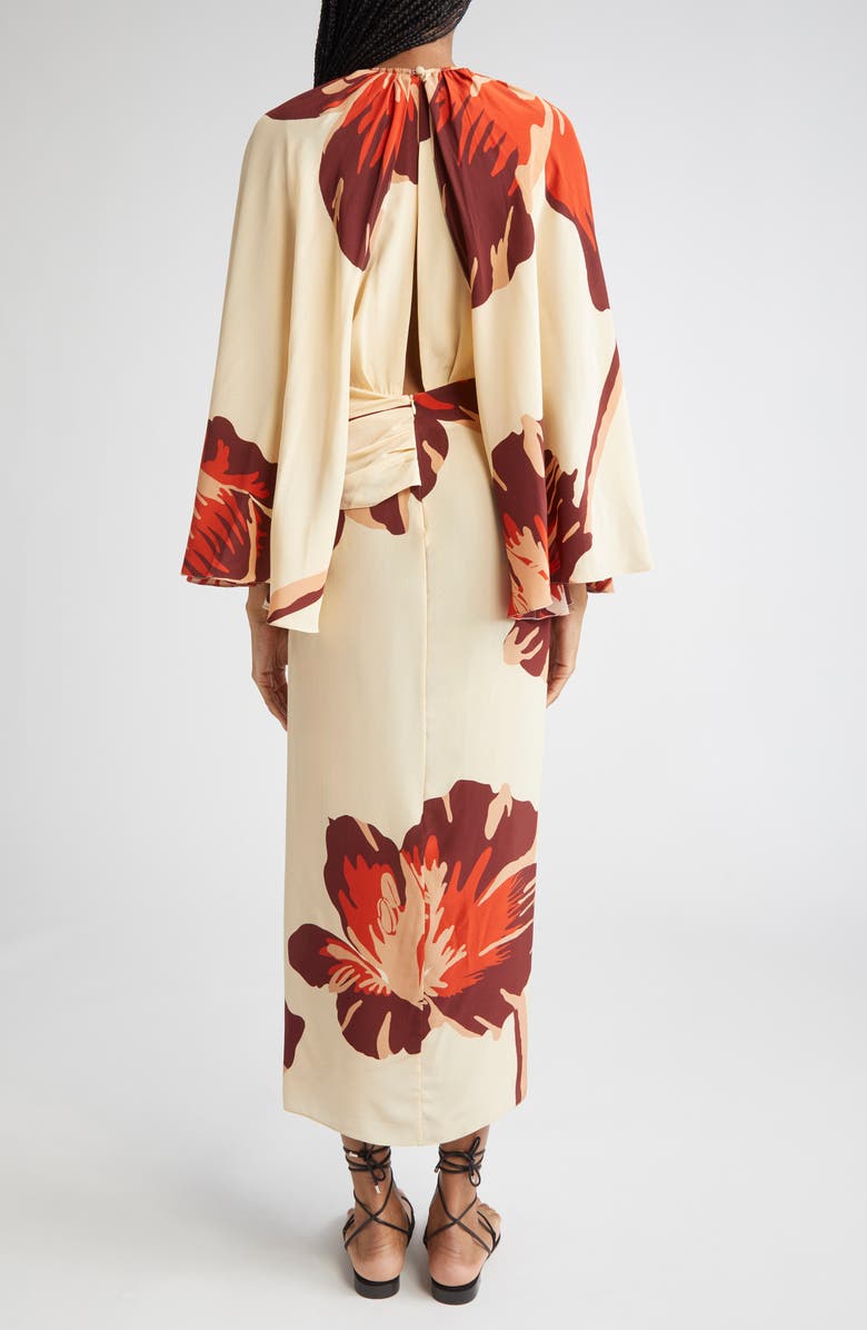 Johanna Ortiz Odyssey Floral Print Dress with Removable Cape, Alternate, color, Ecru / Wine / Red / Pink