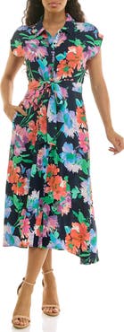 Nina Leonard Print Short Sleeve Shirtdress