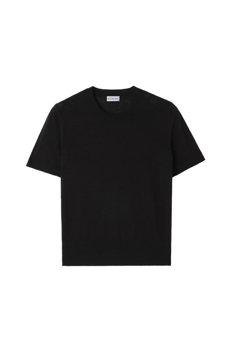 Burberry Check Panel Wool Silk Top, Alternate, color, Black