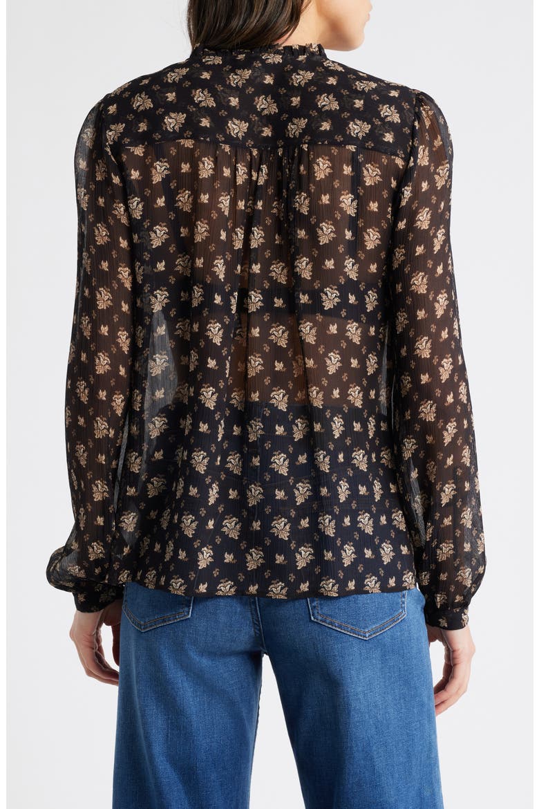 Monika Leaf Print Silk Button-Up Shirt, Alternate, color, BLACK MULTI