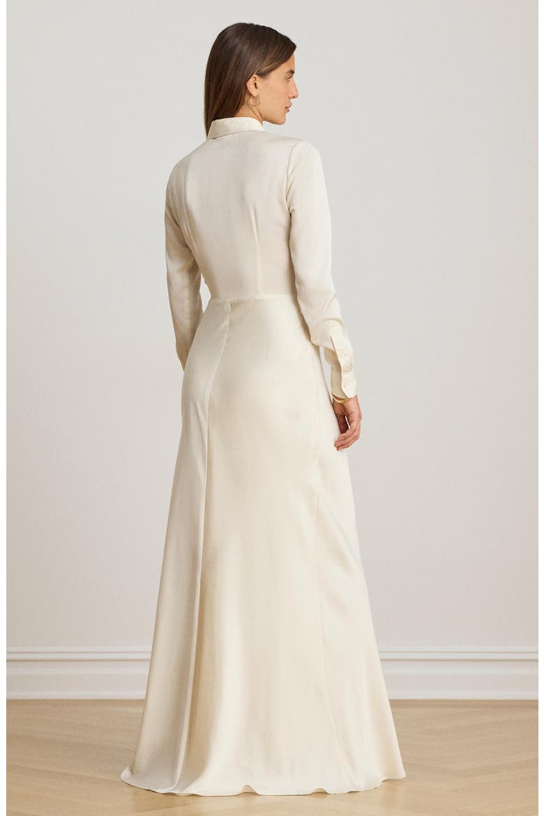 Featherweight Satin Charmeuse Shirtdress Gown, Alternate, color, MASCARPONE CREAM