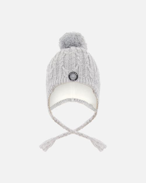 Deux Par Deux Kids Gender Inclusive Lined Winter Hat With Pompom In Gray
