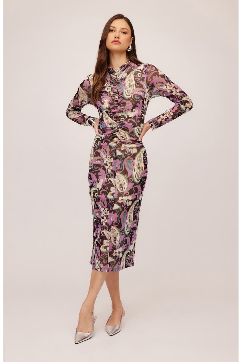 Selena Ruched Long Sleeve Midi Dress, Alternate, color, PAISLEY