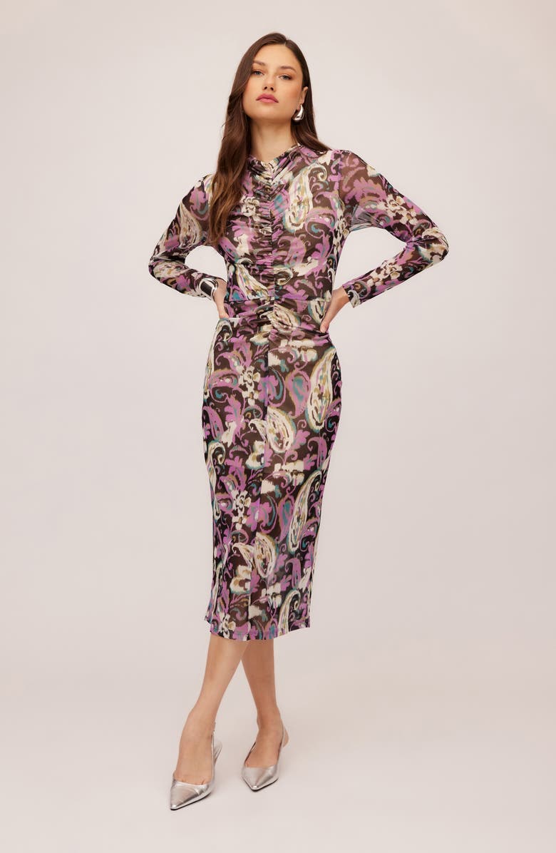 FIFTEEN TWENTY Selena Ruched Long Sleeve Midi Dress, Alternate, color, Paisley