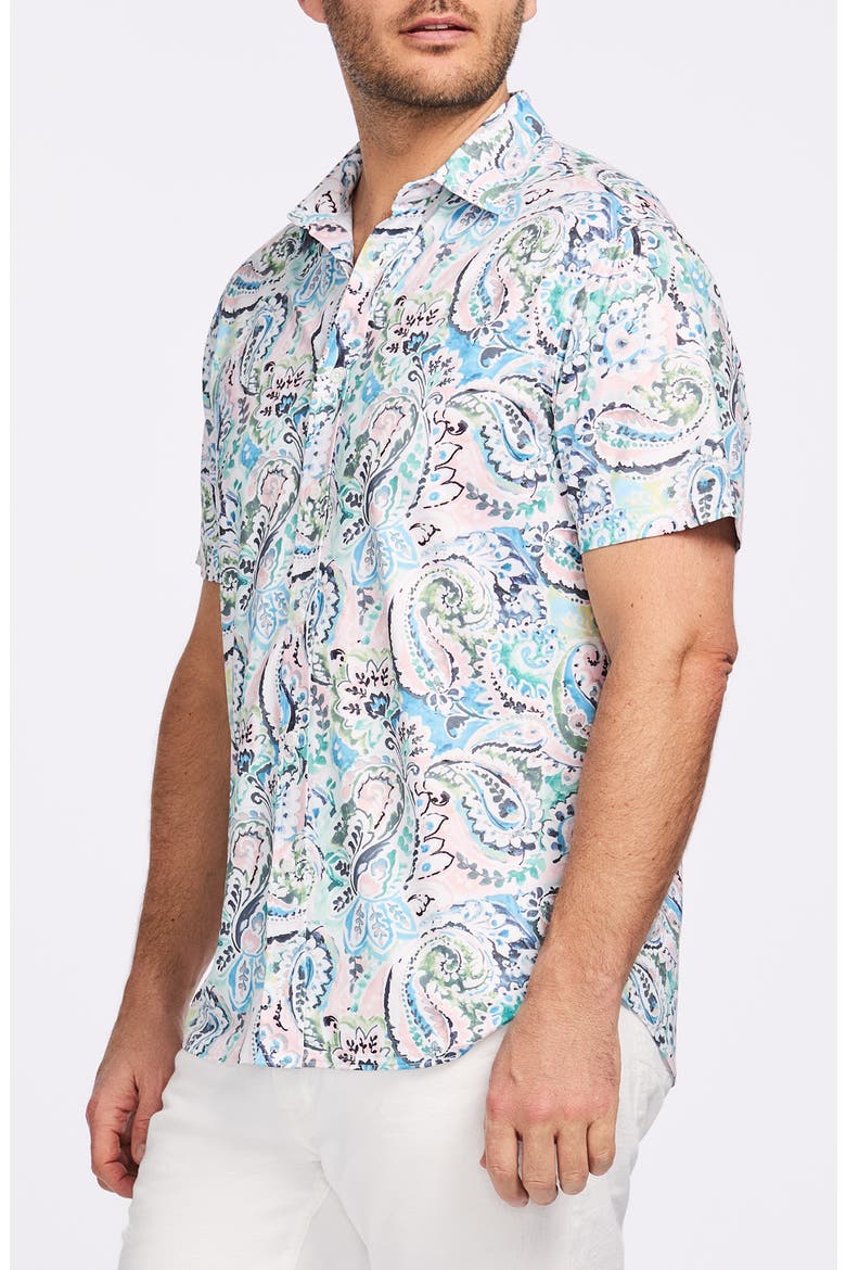 Floral Print Short Sleeve Cotton Button-Up Shirt, Alternate, color, BLUE MULTI