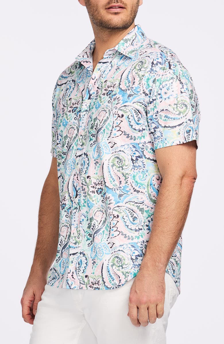 Robert Graham Floral Print Short Sleeve Cotton Button-Up Shirt, Alternate, color, Blue Multi