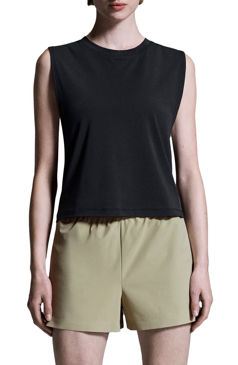 On Focus Sleeveless Running Crop Top, Main, color, Black