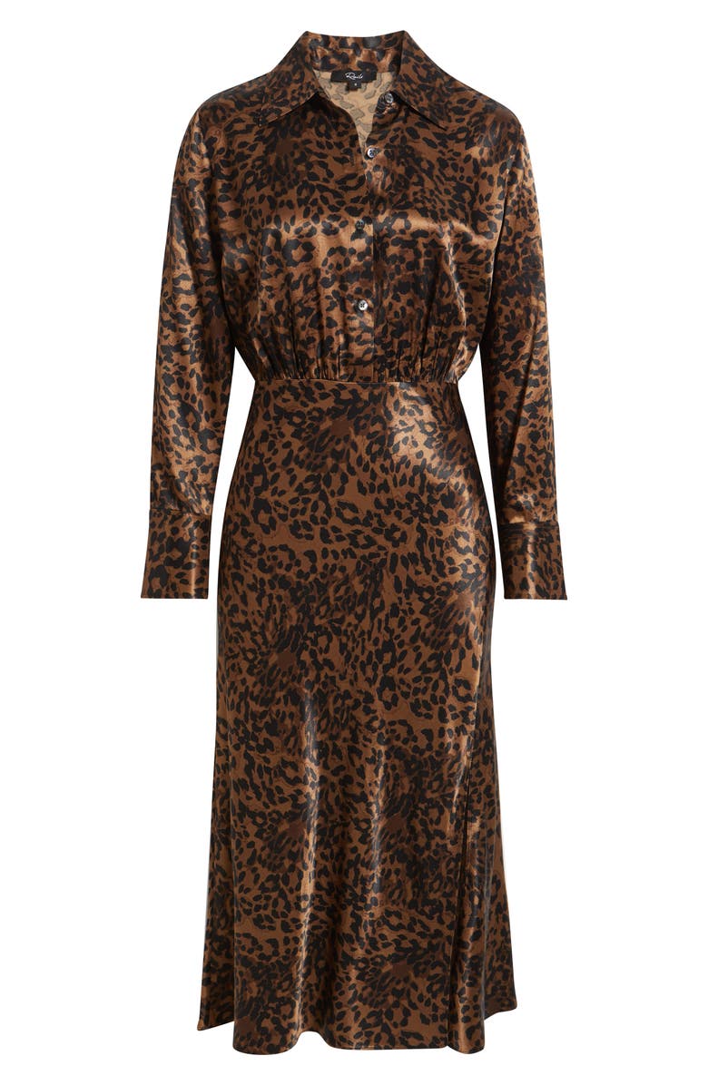 Rails Jazlyn Leopard Long Sleeve Satin Midi Shirtdress, Alternate, color, Ginger Spotted