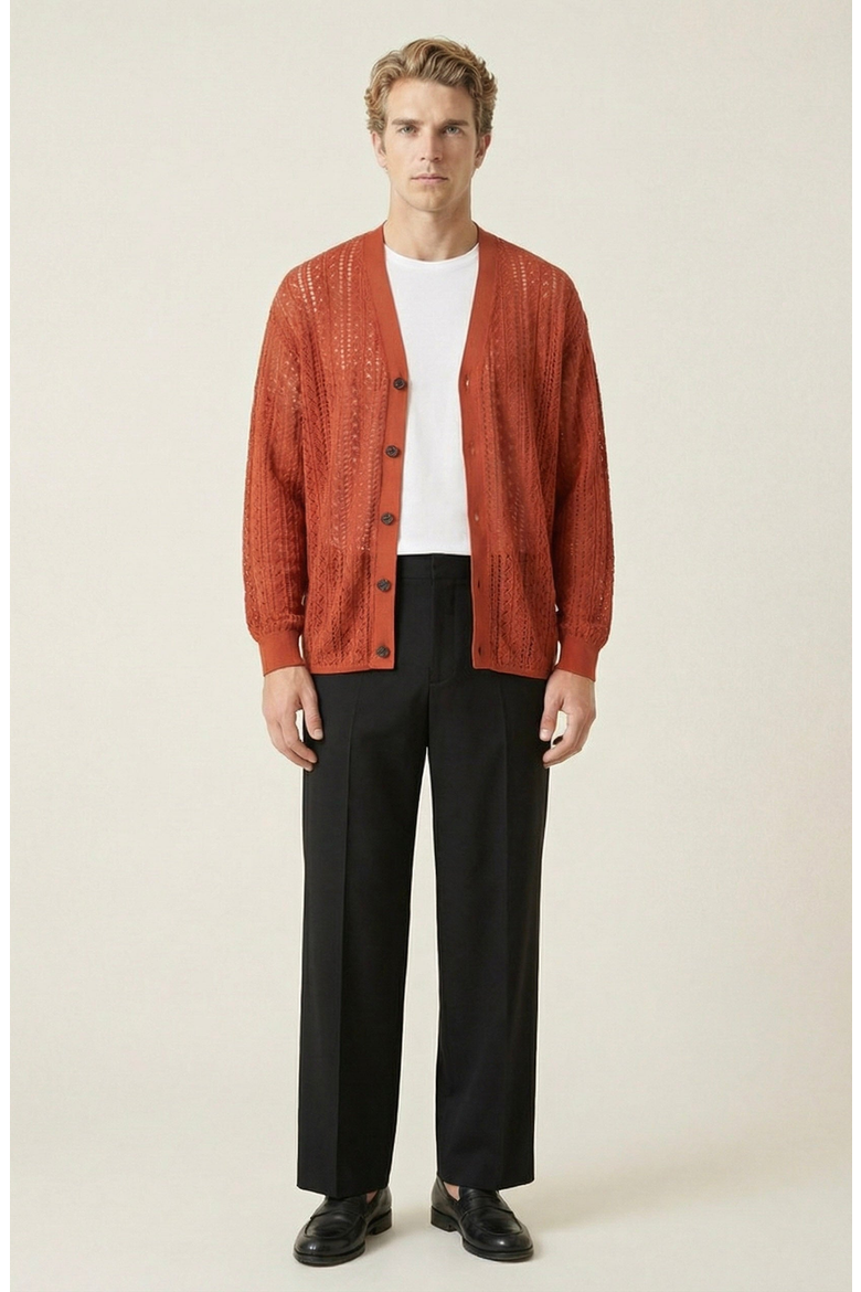 Open Knit Textured Cardigan, Main, color, Rust Orange