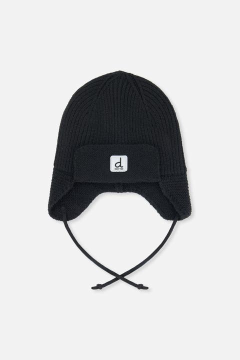 Fleece Lined Ear Flap String Winter Knit Hat