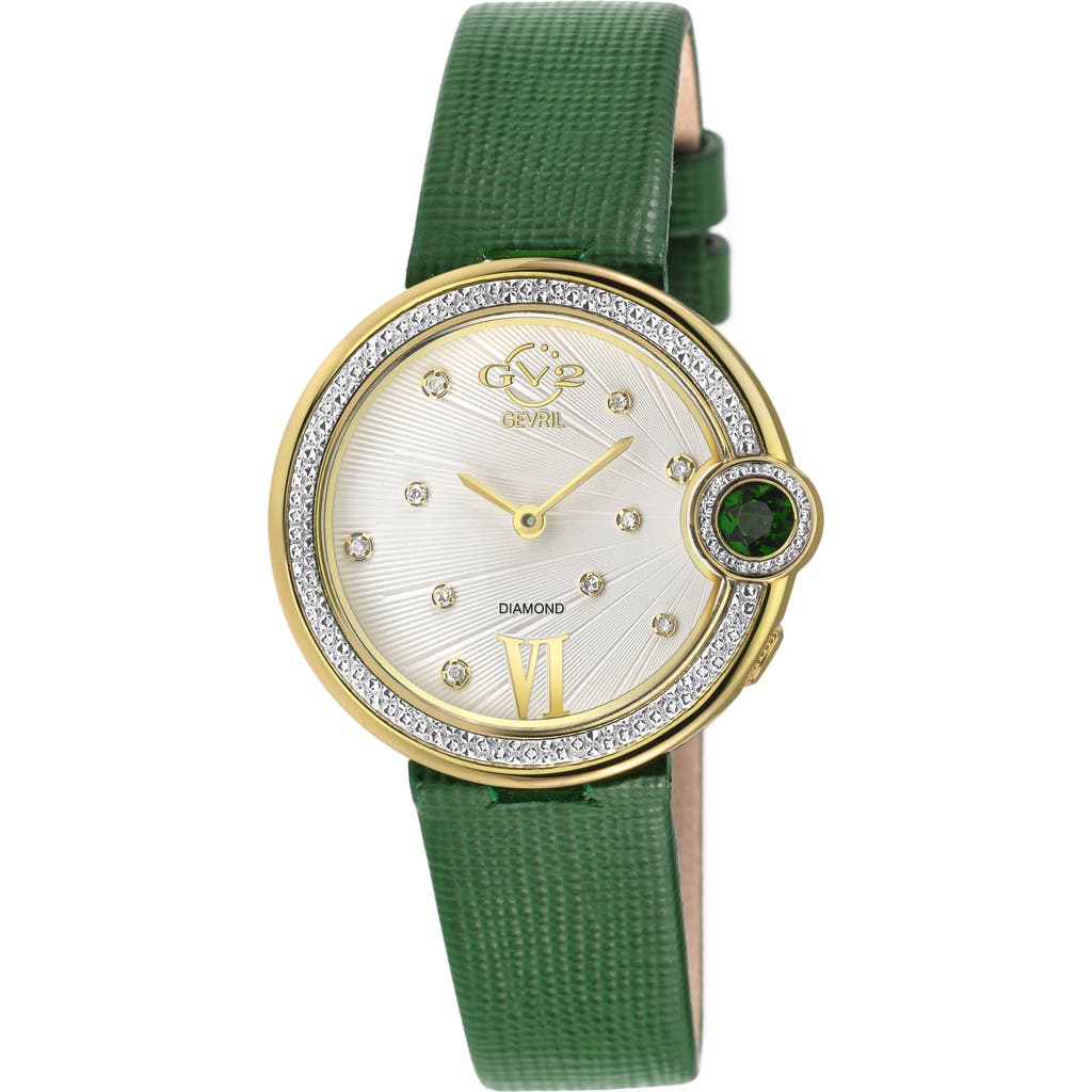 Gv2 Perugia Diamond Leather Strap Watch, 33mm In Green