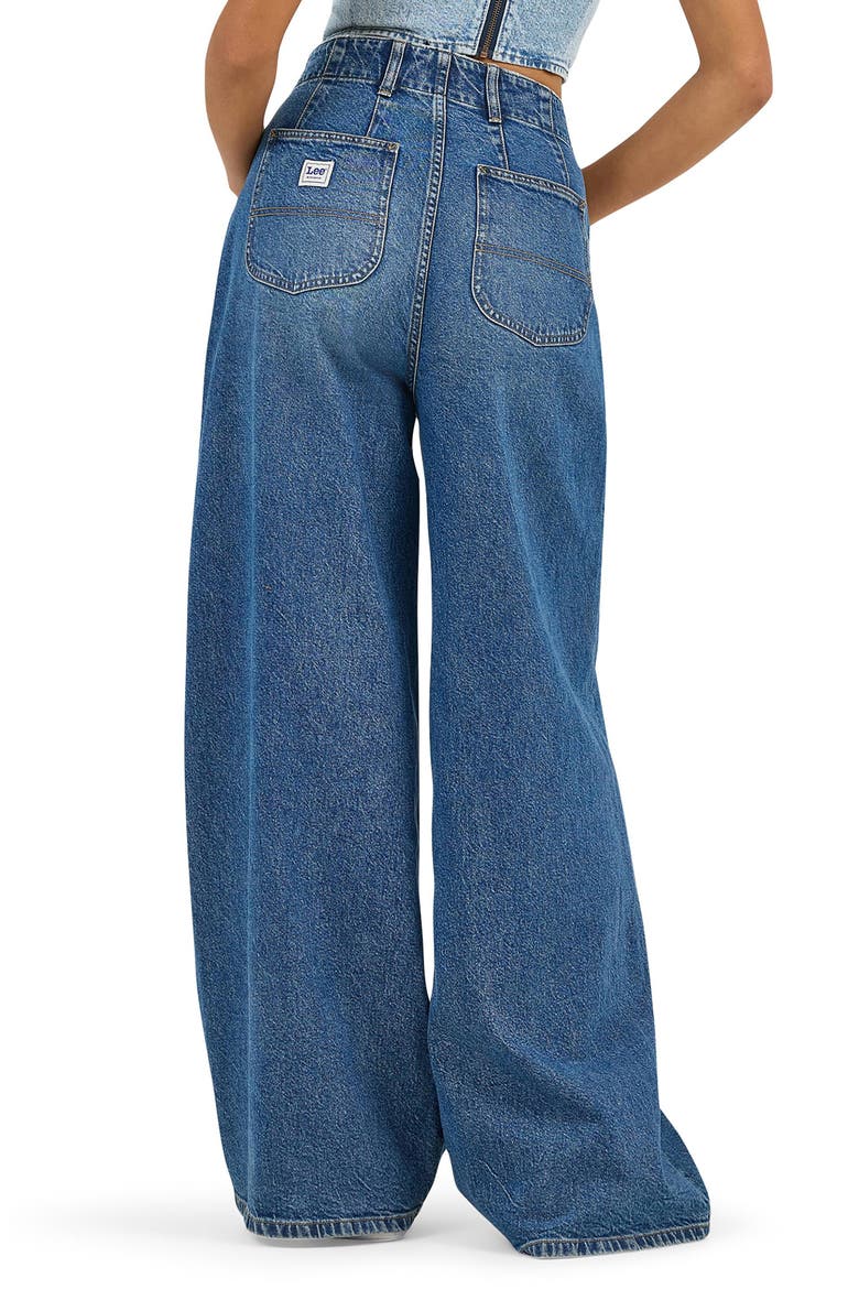 High Waist Pleated Wide Leg Jeans, Alternate, color, MID CHAPTER