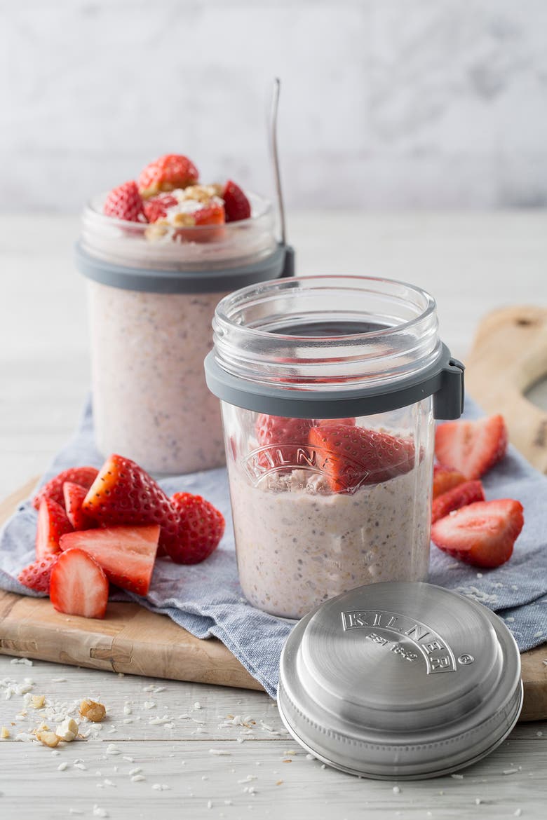 Parfait & Overnight Oats Jar Set, 350ml Glass Breakfast Jar with Spoon, Alternate, color, Clear