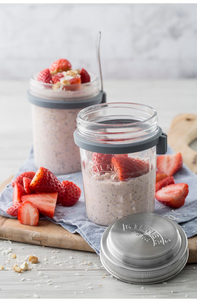 Kilner Parfait & Overnight Oats Jar Set, 350ml Glass Breakfast Jar with Spoon, Alternate, color, Clear
