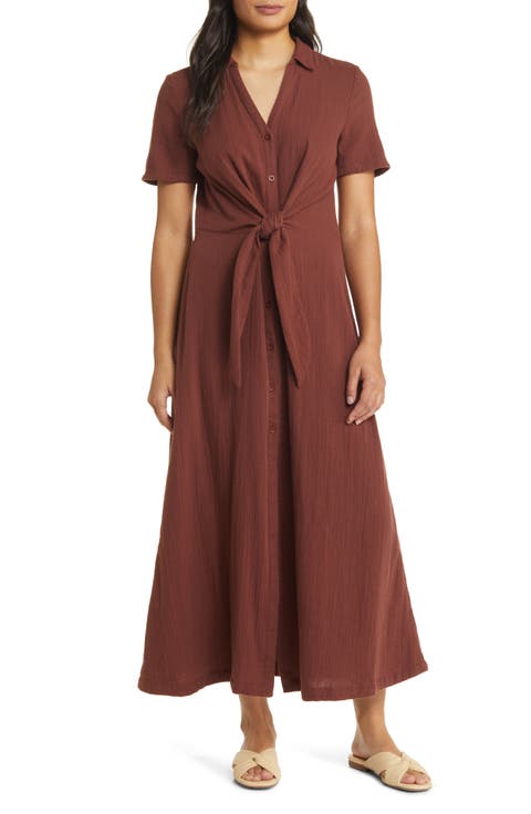 Vacation Tie Front Gauze Shirtdress