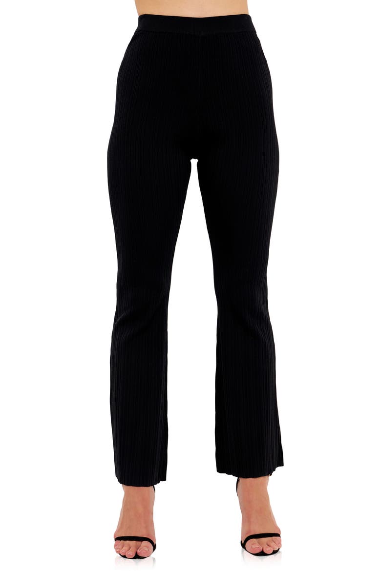 Flare Leg Rib Pants, Alternate, color, BLACK