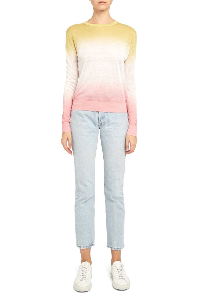 Dual Ombré Linen Blend Sweater, Alternate, color, PINK/ GREEN