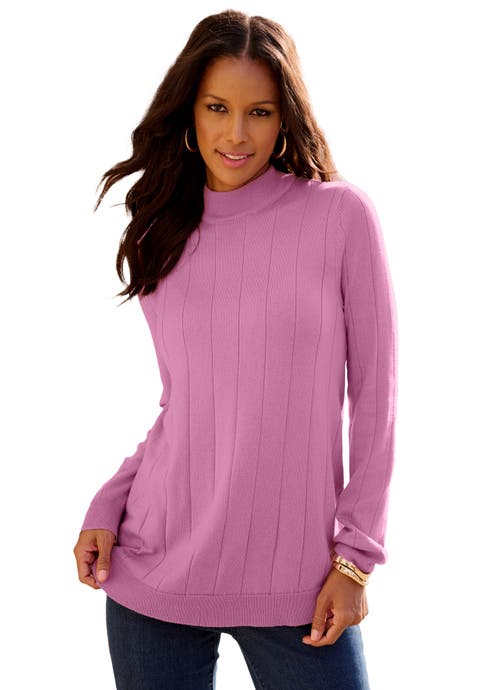 Plus Size Drop Needle Mockneck Lightweight Sweater Knit
