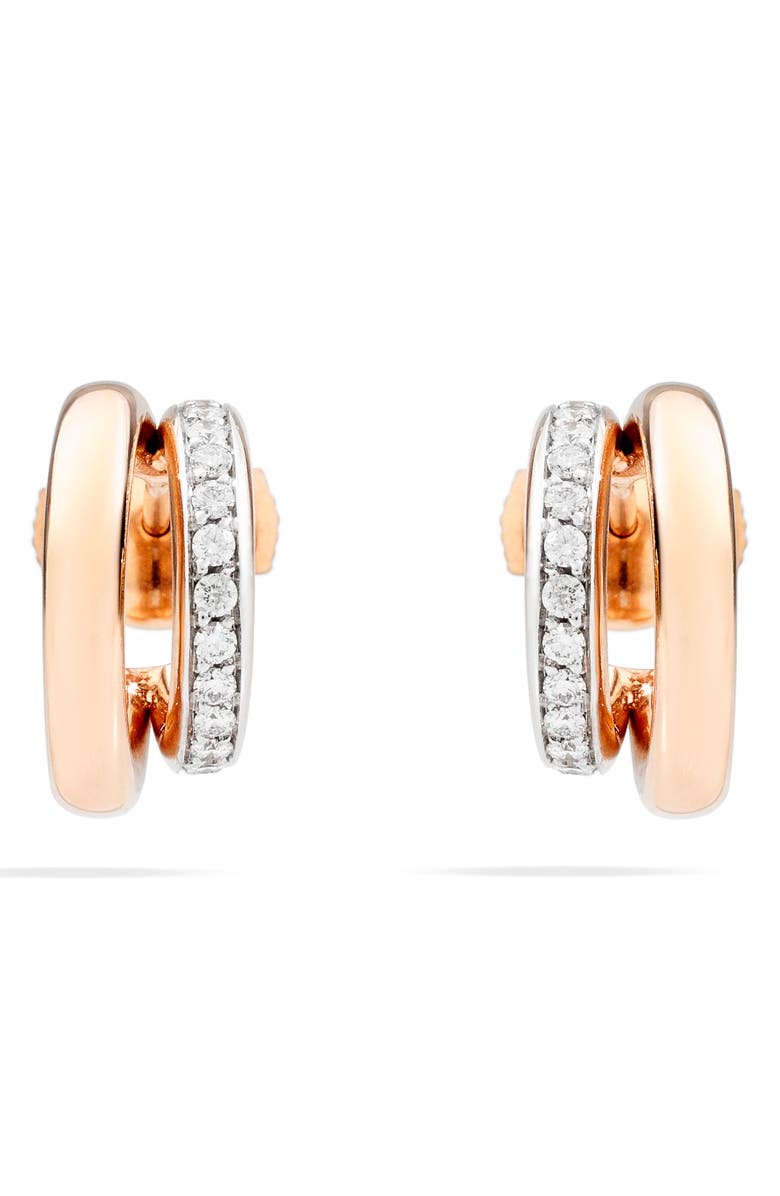 Pomellato Iconica Diamond Double Huggie Hoop Earrings, Main, color, Rose Gold/Diamond